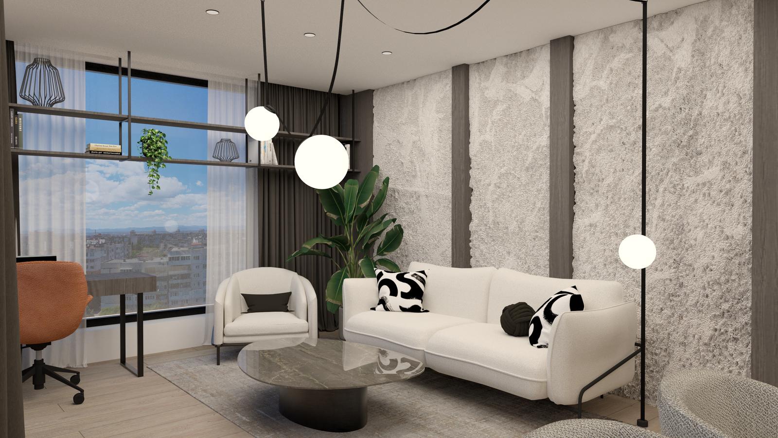 Living room with the volcanic stone wall