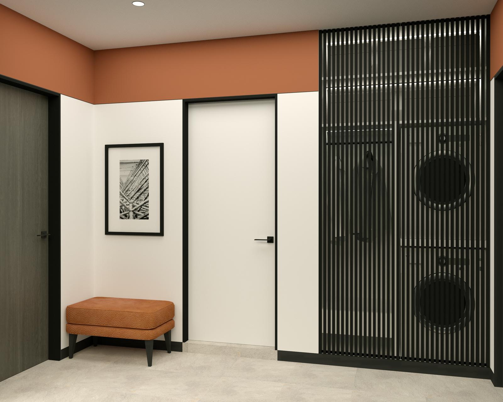 Hall with a slatted cabinet