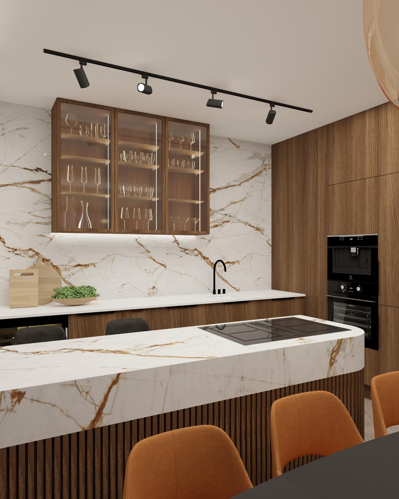 Kitchen with walnut and marble