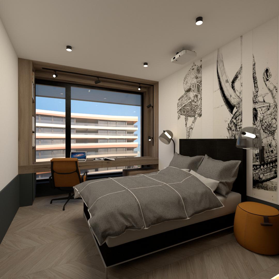 Teenager’s room with a drawn mural