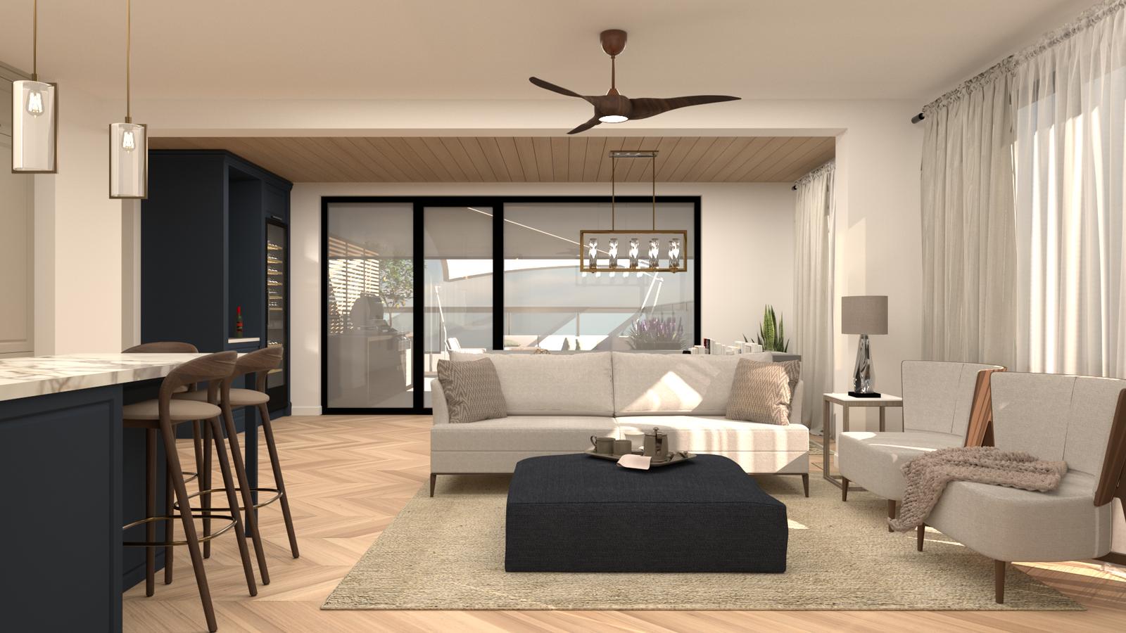 Open living room toward the windows