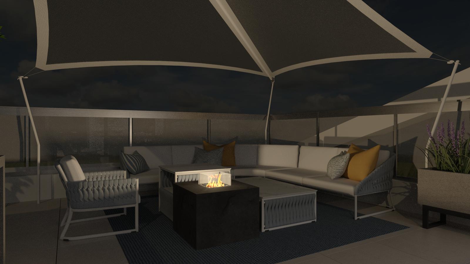 The roof terrace in the evening