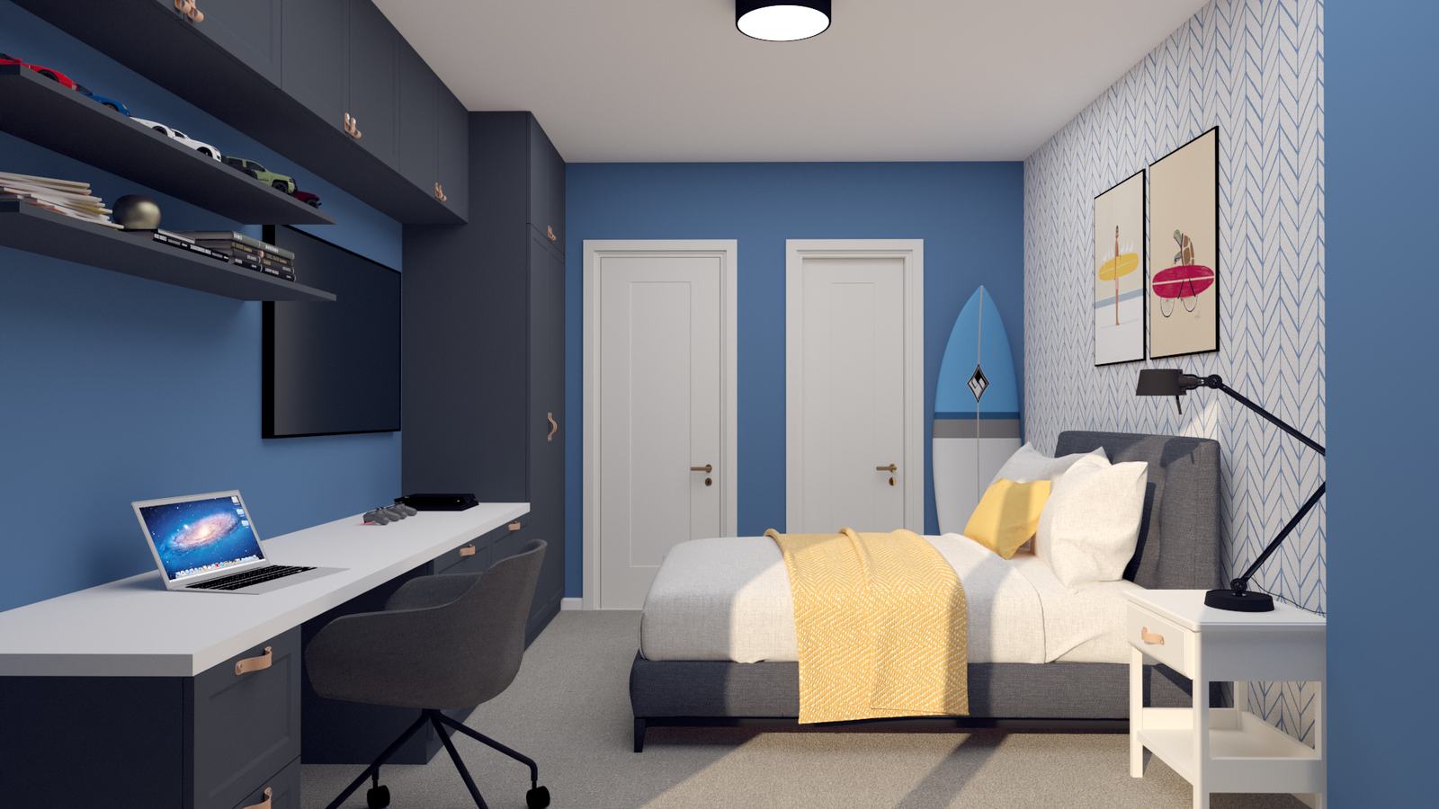 Boy’s bedroom toward the doors