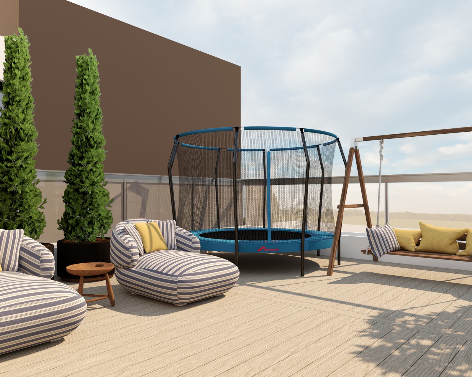Play corner with a trampoline and a swing