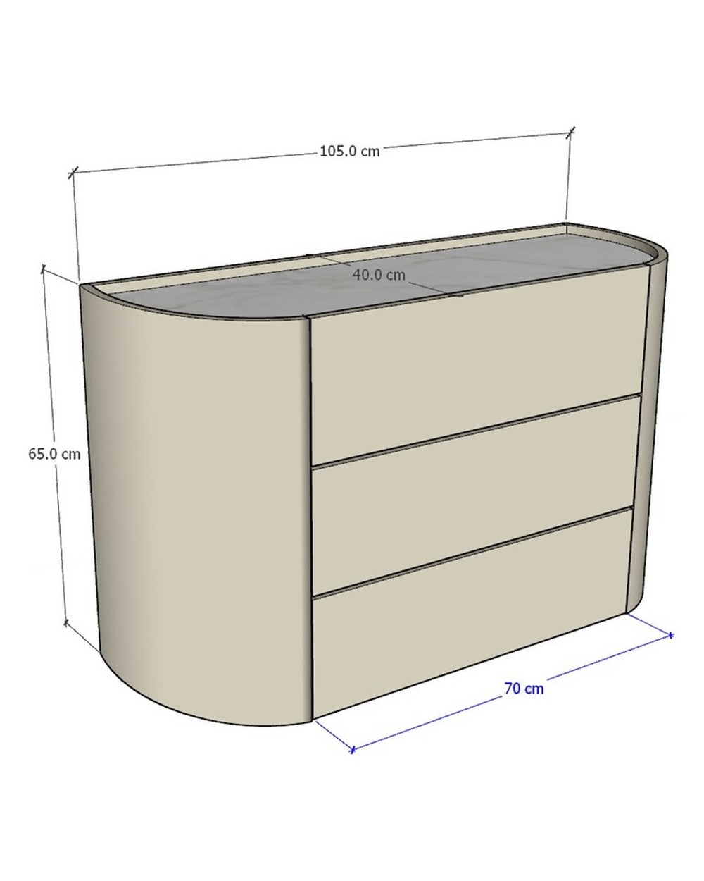Curved chest of drawers, technical drawing